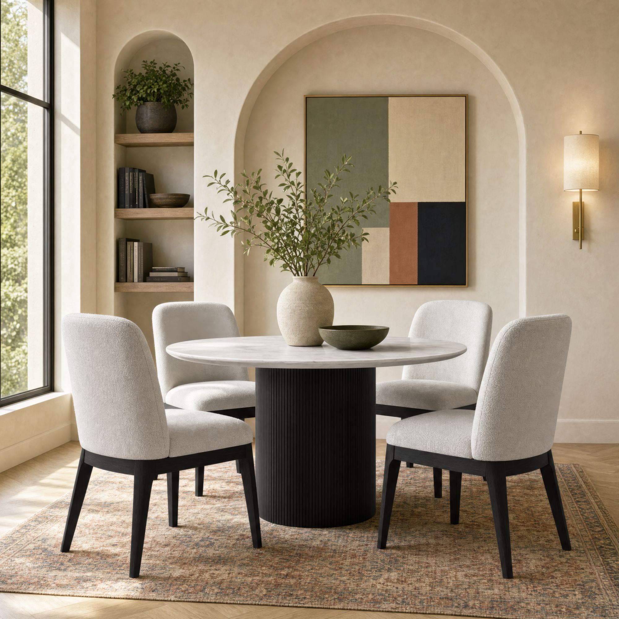 Sylvie - Round Dining Table With Faux Marble Top