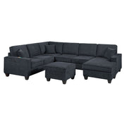 5 Piece Sectional Set With USB Port Left Arm Loveseat Chaise Right Arm Loveseat Corner Wedge Armless Chair Ottoman Upholstered - Black / Slate