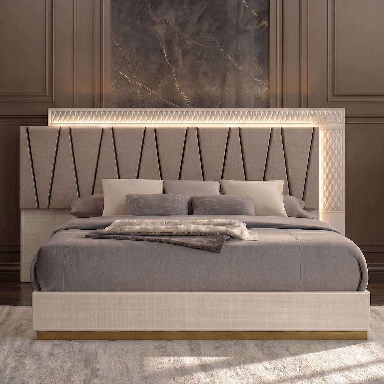 Stanley - Bed With LED Upholstered Headboard