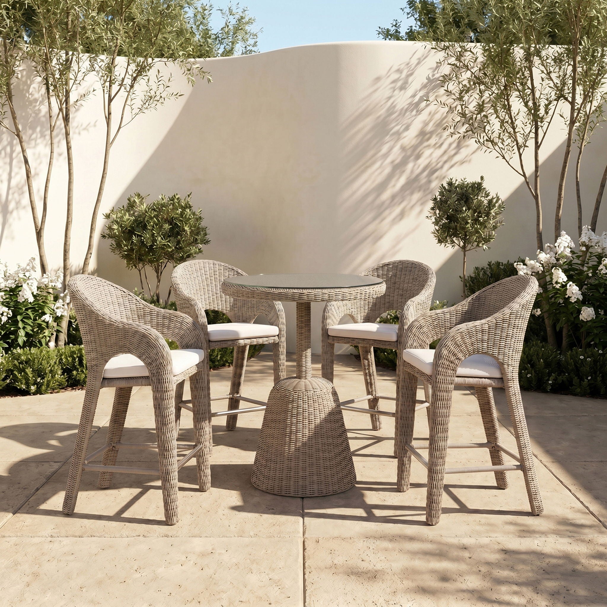 Seacrest - Tempered Glass Top And Wicker Outdoor Patio Counter Height Table