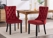 Classic Velvet Dining Chairs, High-End Tufted Solid Wood Contemporary Velvet Upholstered Dining Chair With Wood Legs Nailhead (Set of 2) - Burgundy