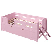 Platform Bed With Guardrail And Drawer