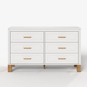 6 Drawer Double Dresser With Handles, Storage Cabinet - White