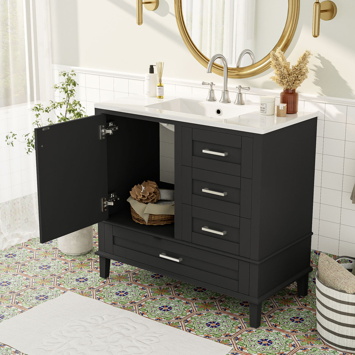 Bathroom Vanity, Modern Bathroom Cabinet With Sink Combo Set, Bathroom Storage Cabinet With A Soft Closing Door And 3 Drawers, Solid Wood Frame