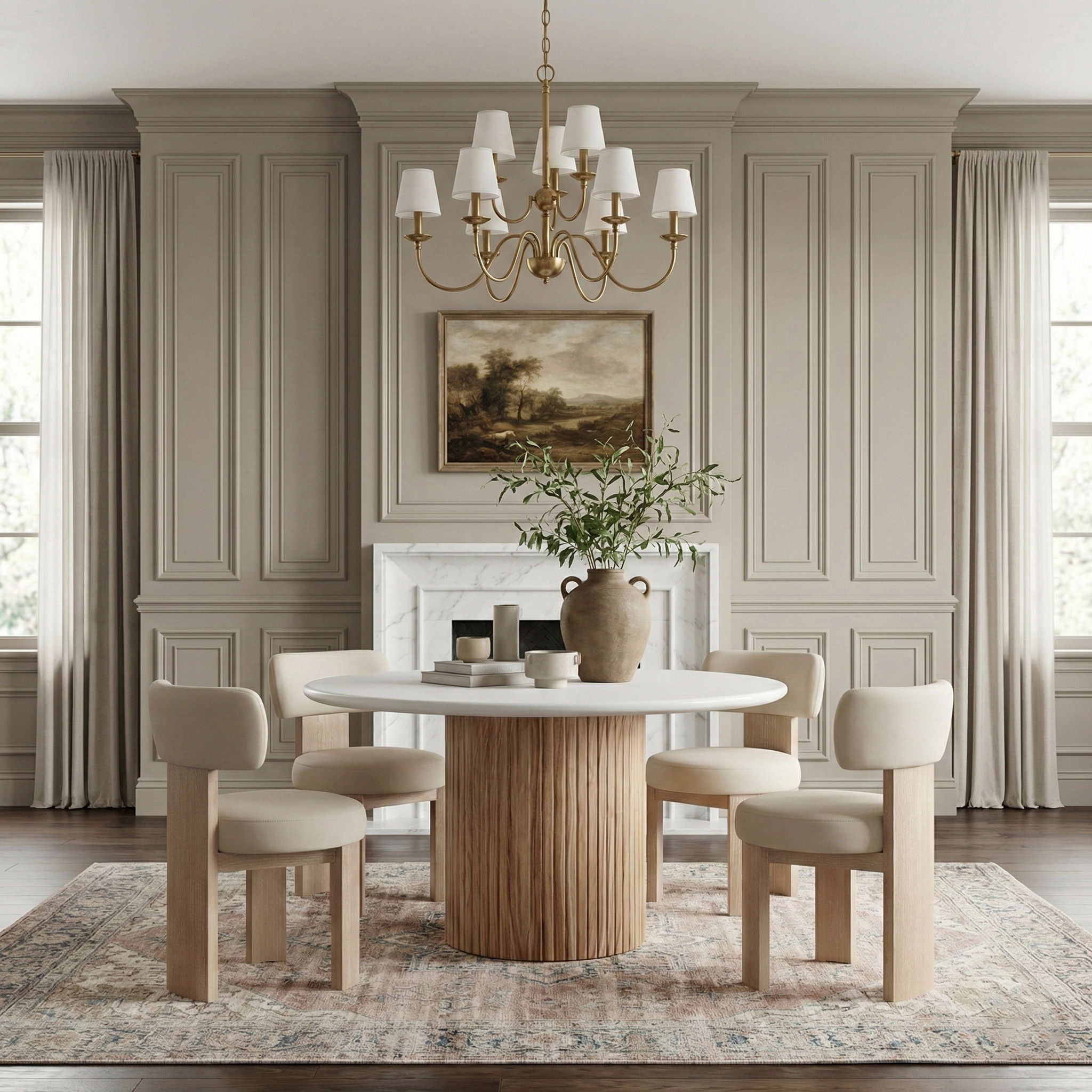 Atelier - Vegan Leather Upholstered Dining Chair (Set of 2) - Taupe / Painted Natural