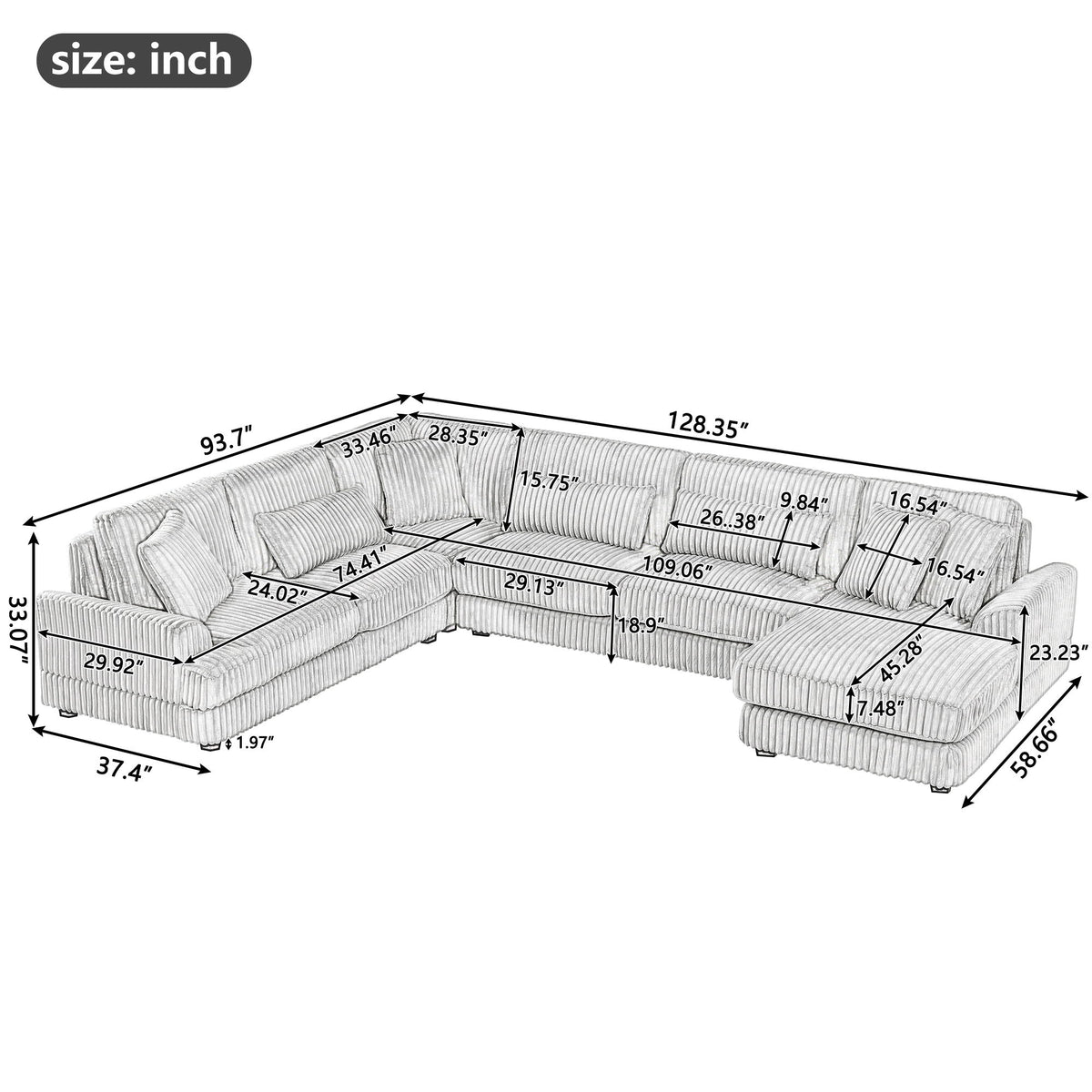 U - Sectional Sofa With Chaise Lounge, Oversized Living Room Couch