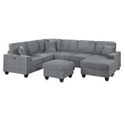 Left Arm Facing Loveseat With USB Port And Storage Sectional Set With Corner Wedge Armless Chair And Cocktail Ottoman - Fog