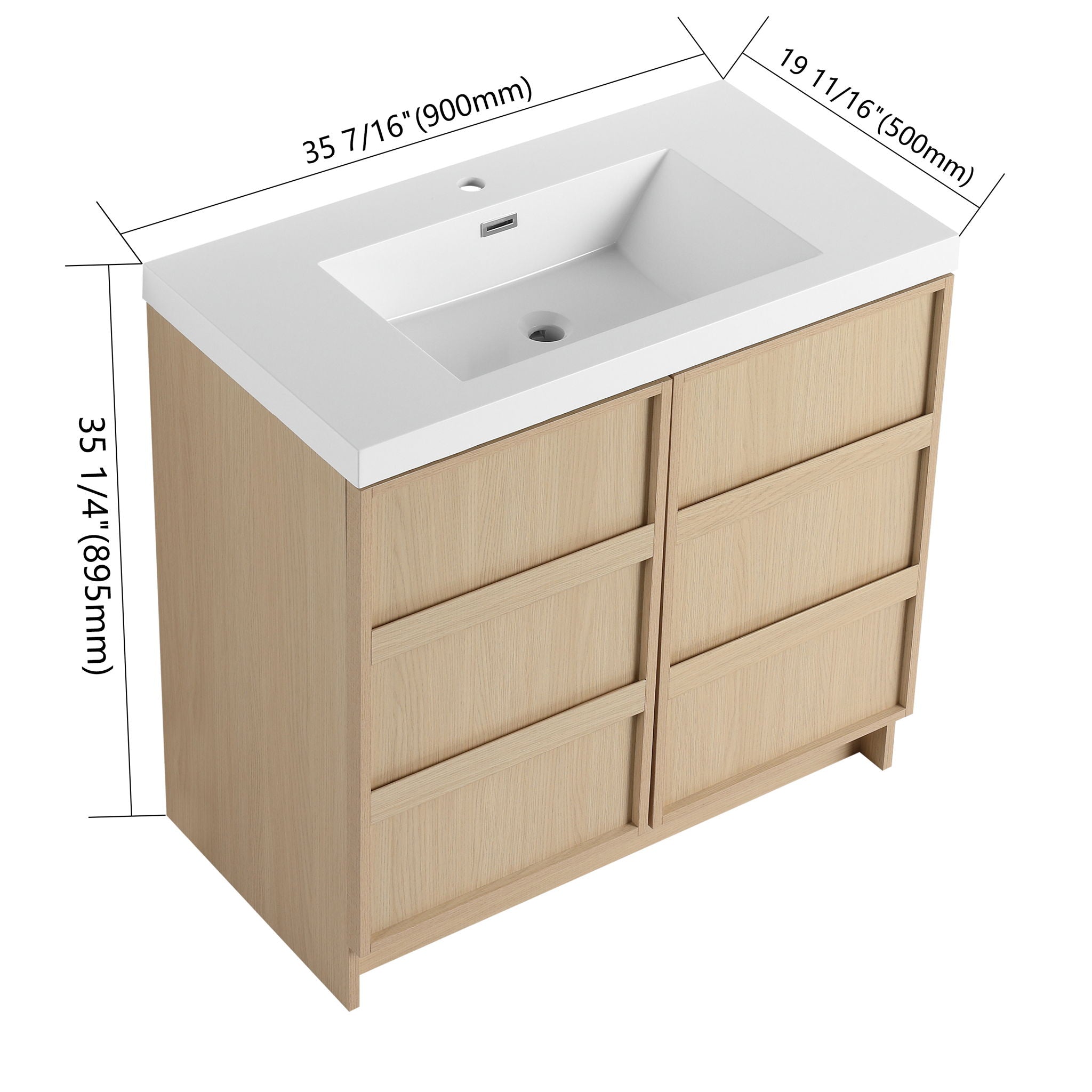 Freestanding Bathroom Vanity With Sink & 2 Soft Close Cabinet Doors