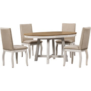 Round Extendable Dining Table Set With 4 Upholstered Chairs