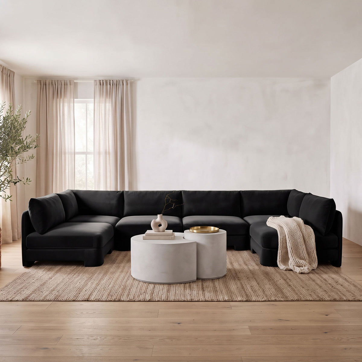 Hammond - Velvet Performance Fabric Upholstered 6 Piece U-Shaped Armless Sectional