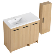Freestanding Bathroom Vanity Set With Tall Linen Cabinet, 3 Door Storage Cabinet, Single Sink
