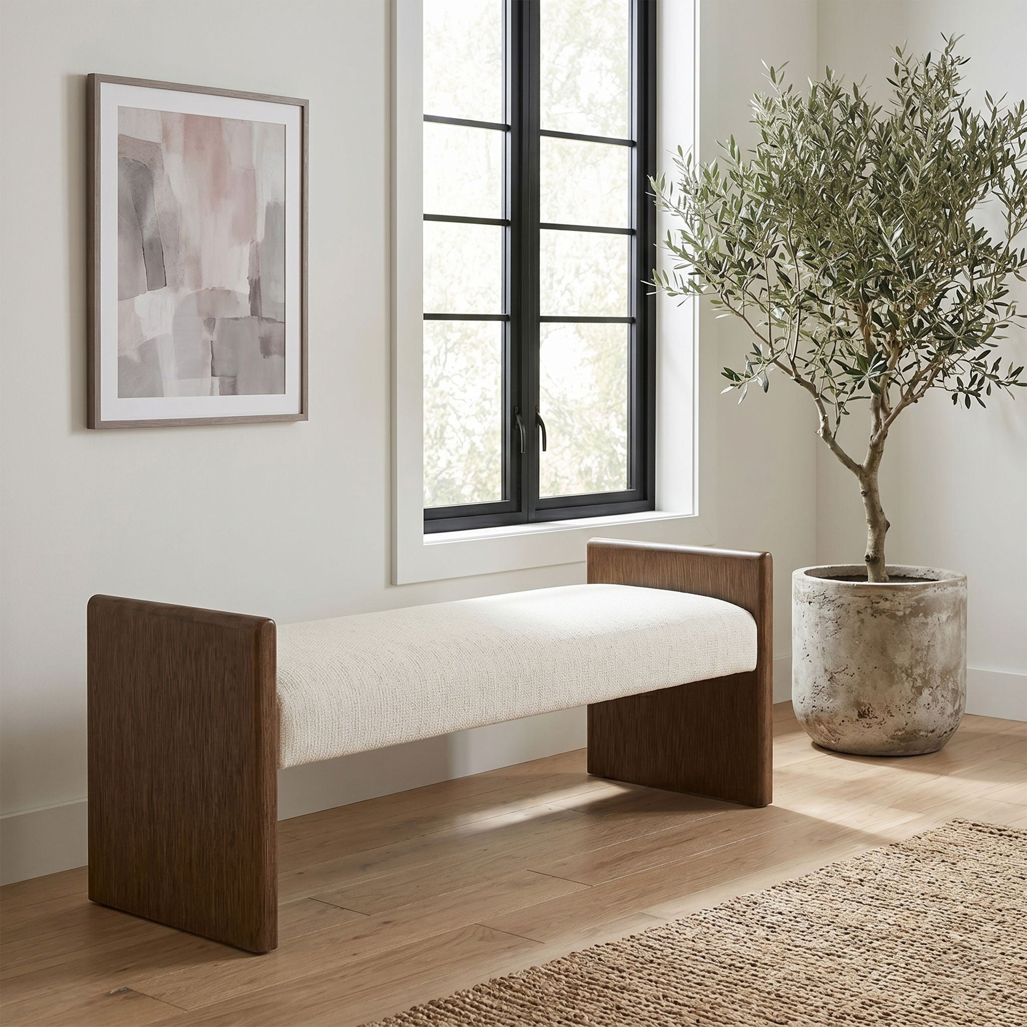 Hickory - Fabric Upholstered Bench - Brown Frame