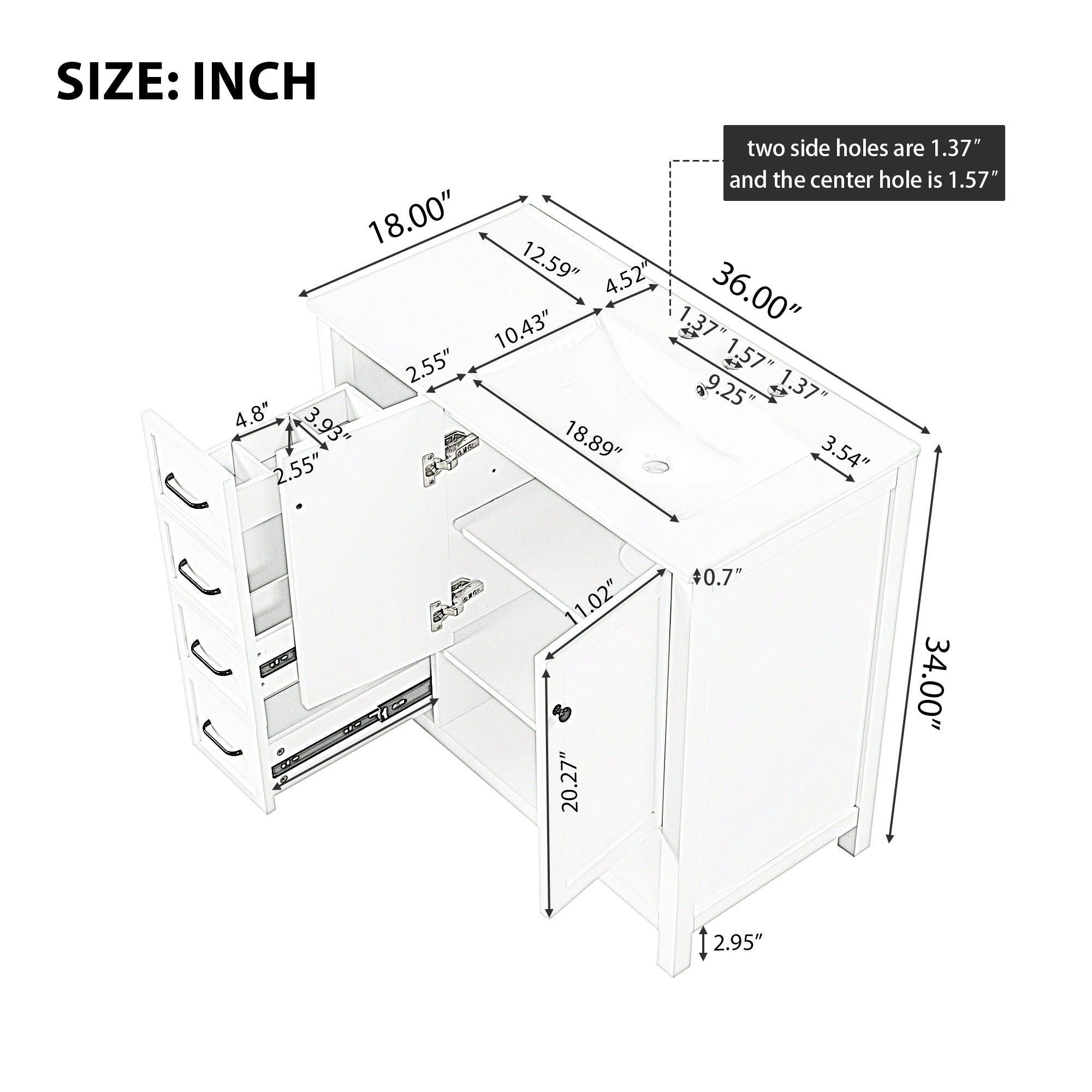Bathroom Vanity With Sink Top, Bathroom Vanity Cabinet With 2 Doors And 2 Drawers, Open Shelf