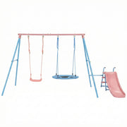 Xns107 - 2 Swing Set With Slide For Outdoor - Blue / Pink