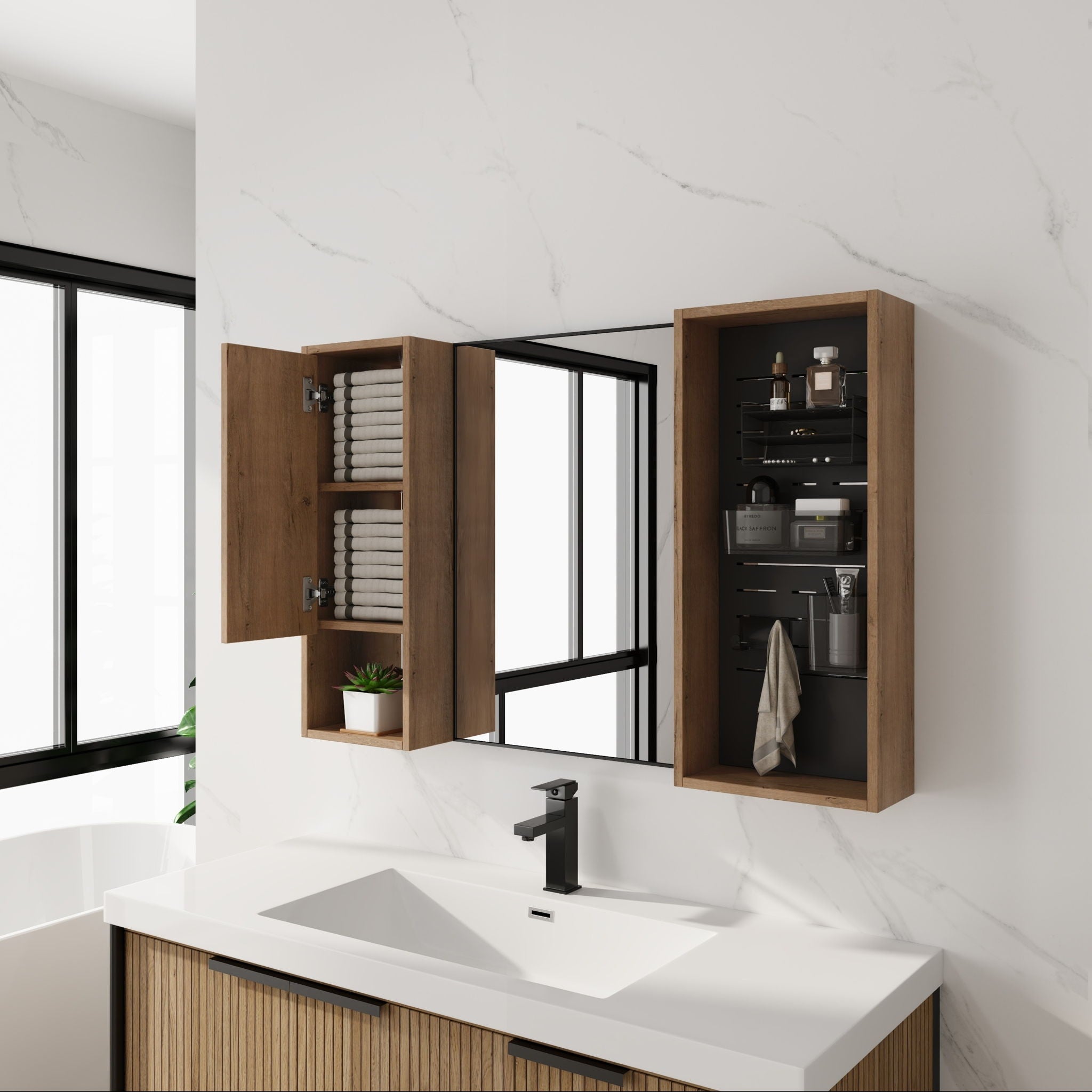 41.3" Wall Mounted Cabinet With Storage, Medicine Cabinet With Door And Adjustable Shelves - Imitative Oak