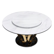 Round Dining Table With 360° Smooth Lazy Susan For Dining Room - Gold / Black / White