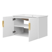 Bathroom Vanity With Sink, Rectangular Storage Cabinet With 2 Soft Closing Doors - White
