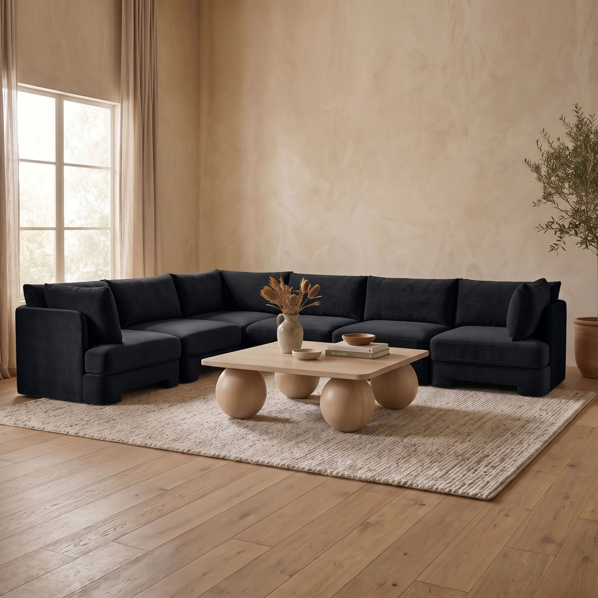 Hammond - Velvet Performance Fabric Upholstered 7 Piece U-Shaped Armless Sectional