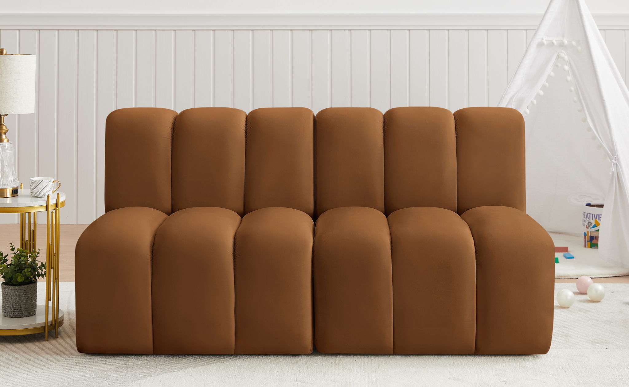 Arc - Velvet 2 Pieces Modular Sofa - Saddle