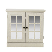 Sideboard Cabinet With Mirrored Doors, Adjustable Shelf, Metal Handles
