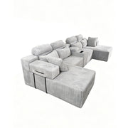 U-Shaped Sectional Sofa With Chaise Lounge And Cup Holders