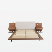 Floating King Size Bed With Integrated Side Tables And Smart Lighting - Beige Gray / White