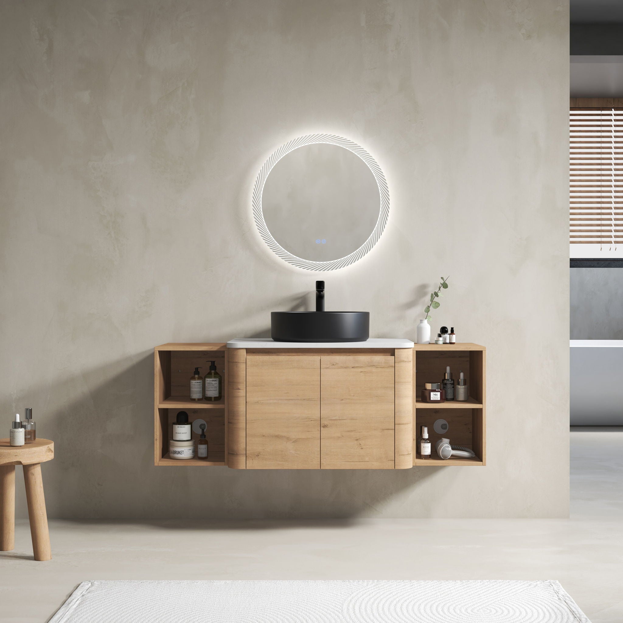 Wall Mounted Bathroom Vanity With Art Sink, 2 Storage Shelves, Soft Close Door
