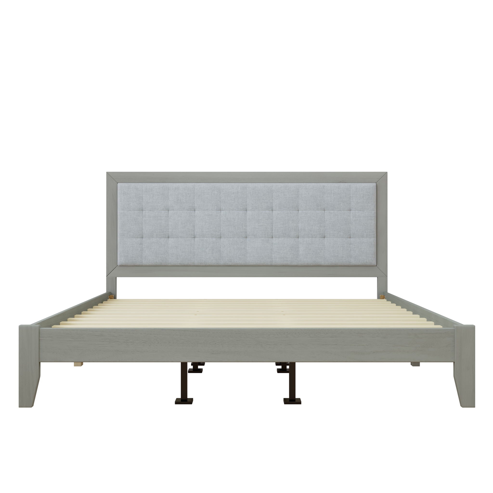 Mid Century Modern Platform Bed With Upholstered Headboard