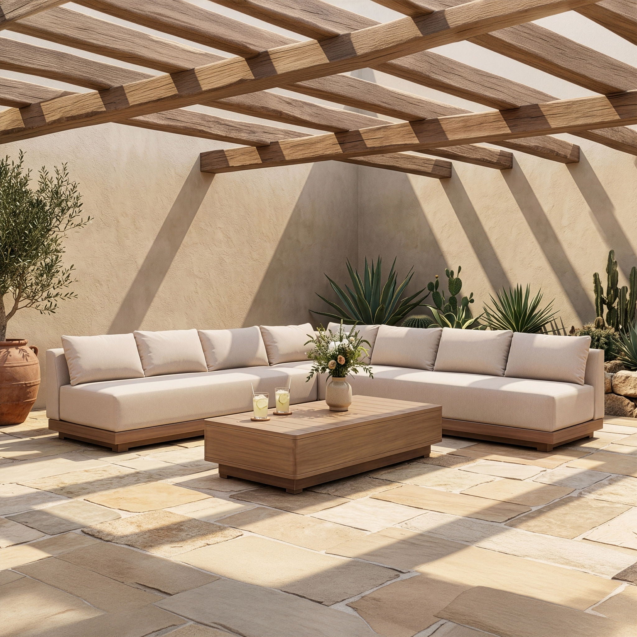 Solace - Olefin Performance Fabric 3 Piece Outdoor Patio Modular Sectional (2 Sofas & Corner Chair)