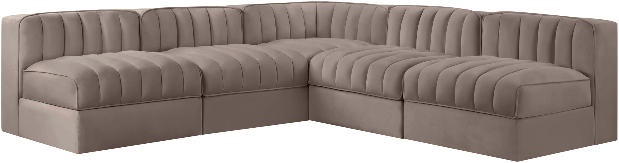 Rummi - Armless Velvet Performance Fabric Upholstered 5 Piece Modular Sectional