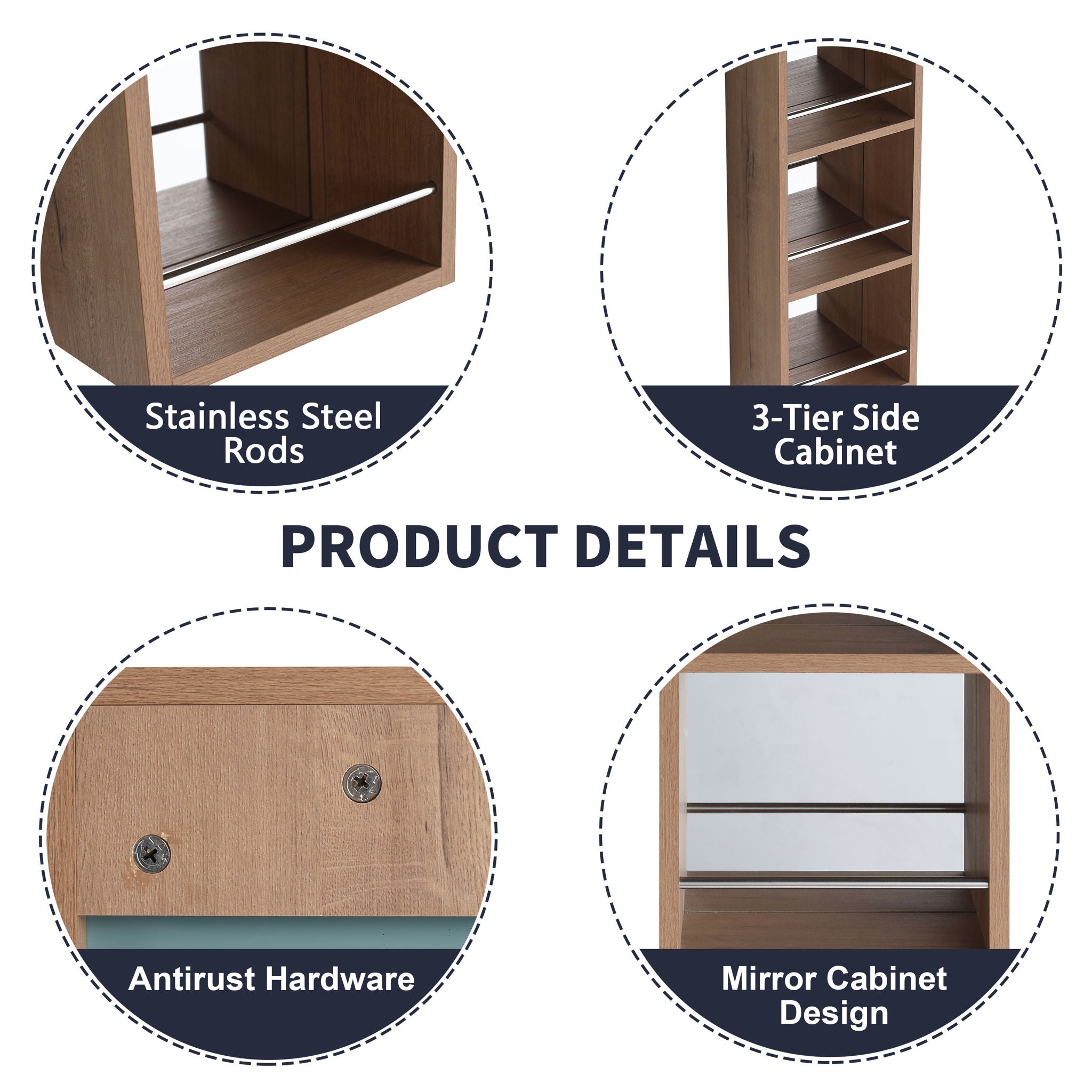 30" Wall Mounted Mirror Cabinet With And Frame, Storage Vanity For Bathroom - Imitative Oak
