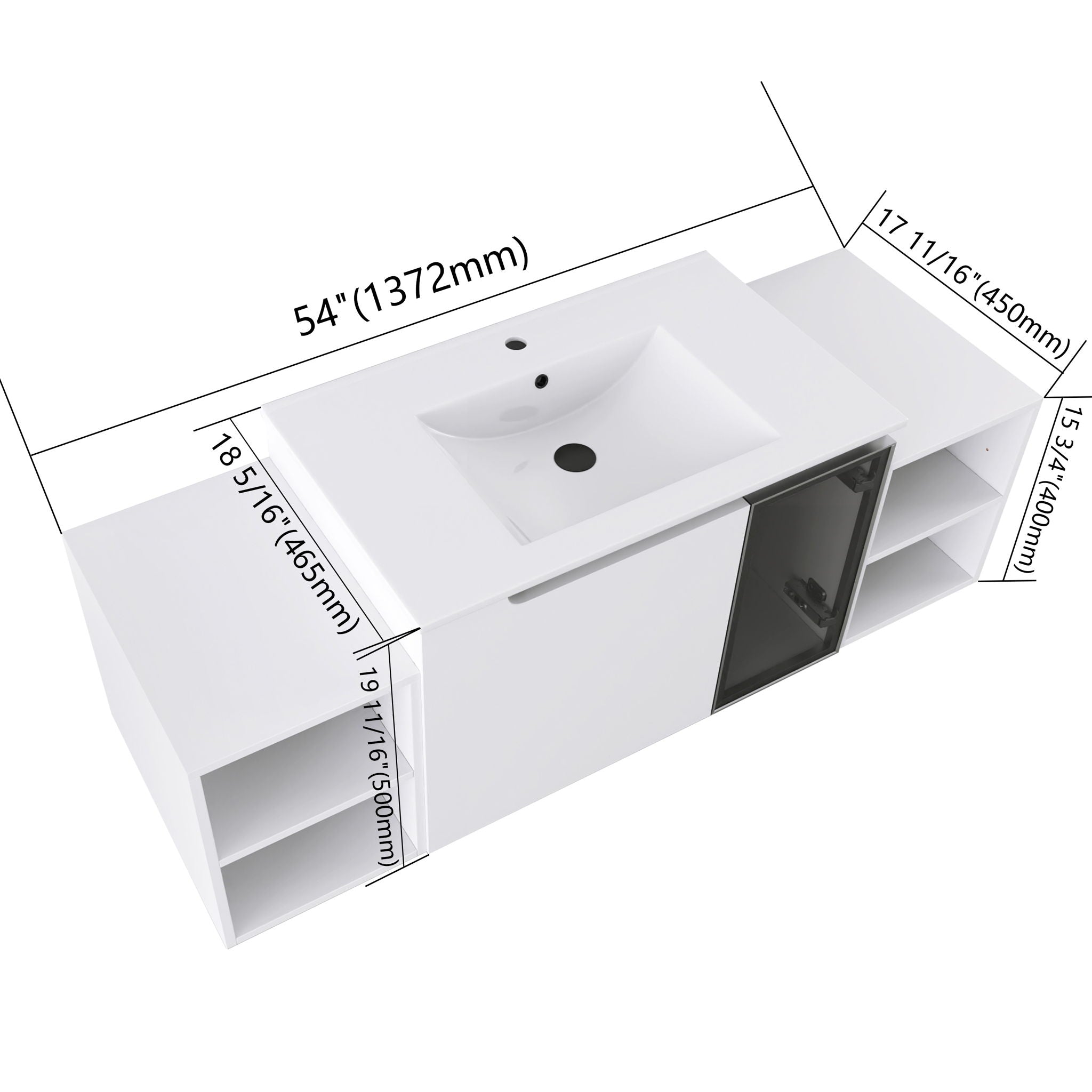 Wall Mounted Bathroom Vanity With Sink, Cabinet & Half Door