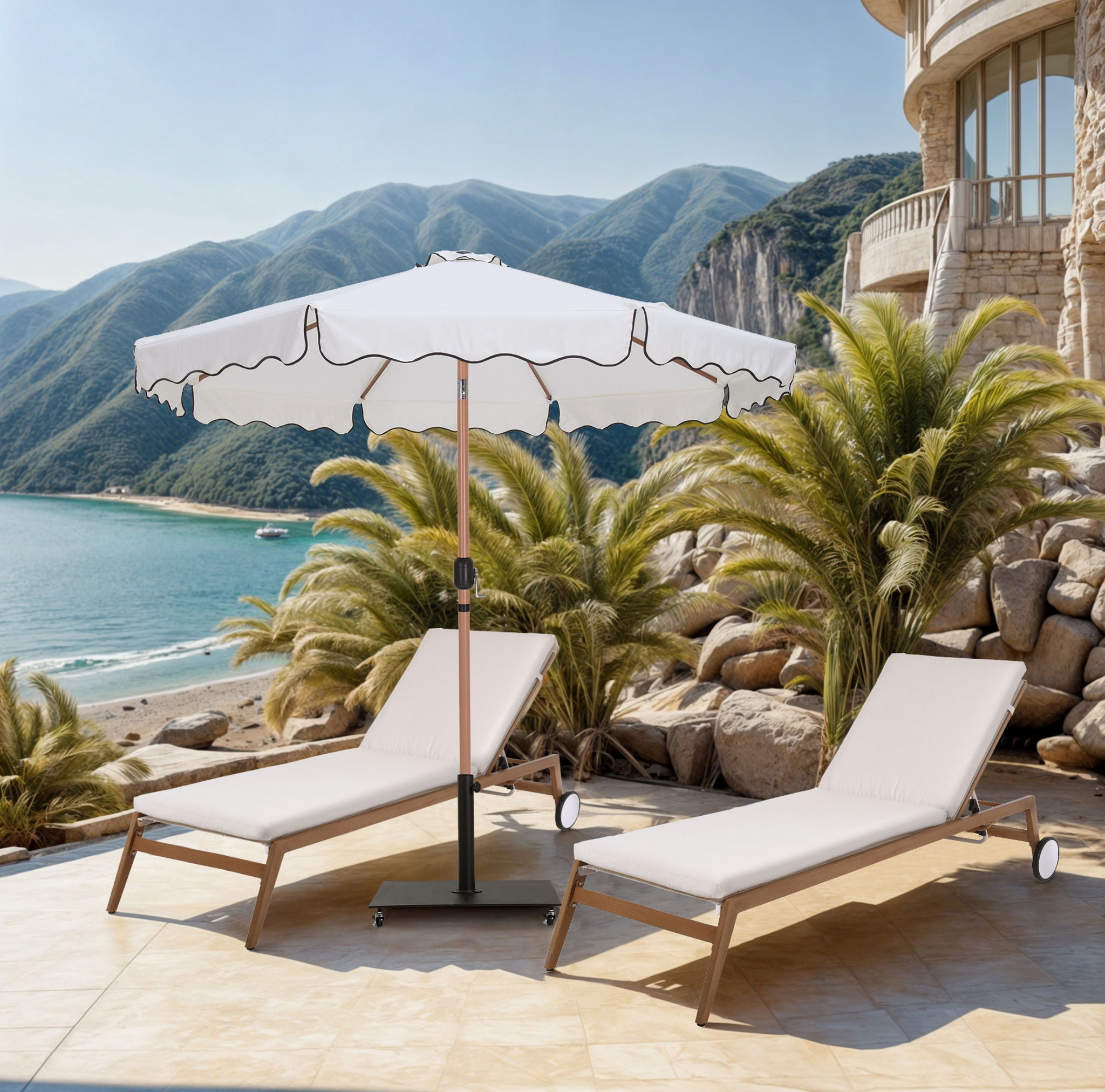 Amalfi - Aluminum Patio Umbrella - Black Base / Light Brown Pole