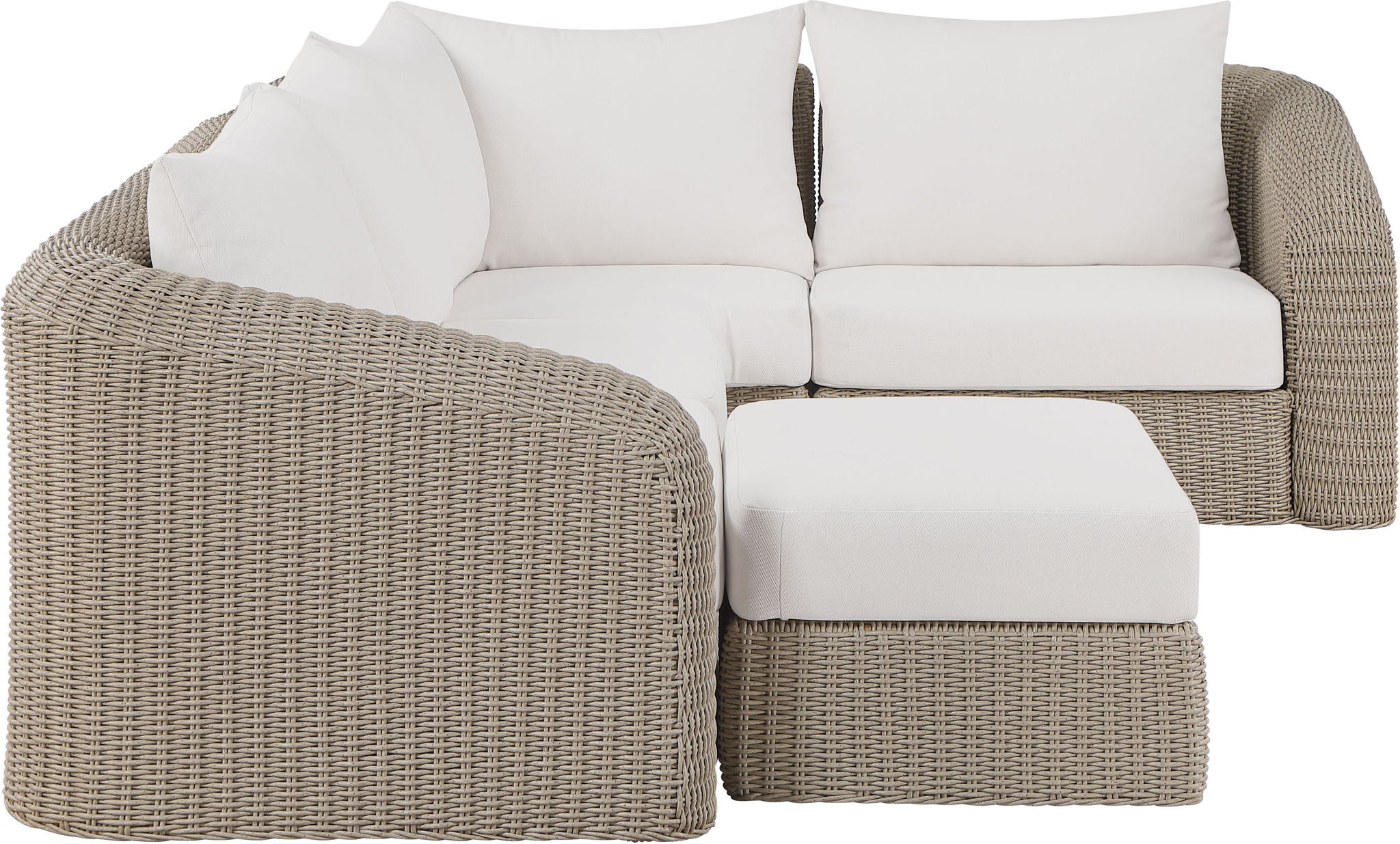 Seacrest - Olefin Water Resistant Fabric And Wicker 5 Piece Outdoor Patio Modular Sectional