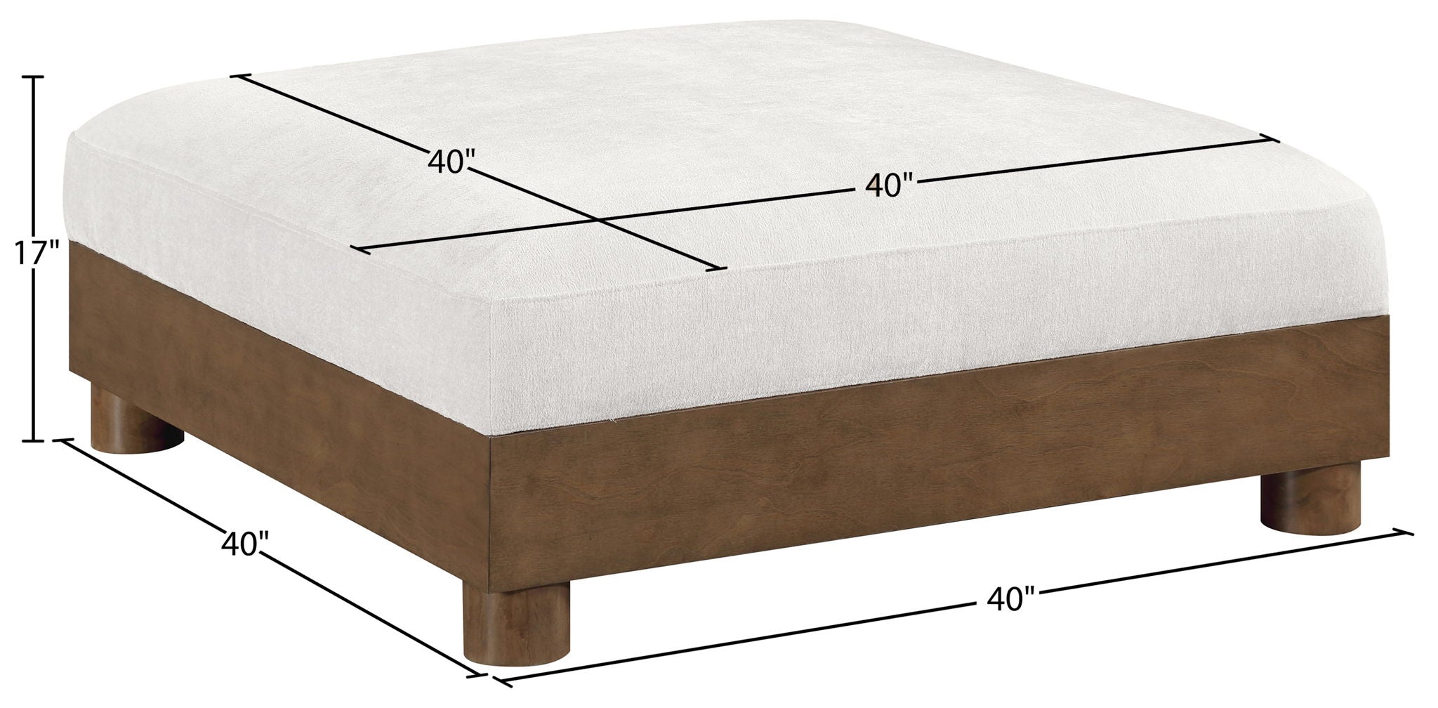 Turin - Chenille Fabric Upholstered Modular Ottoman - Walnut Base