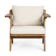 Outdoor Acacia Wood Club Chairs With Cushions (Set of 2) - Teak / Beige