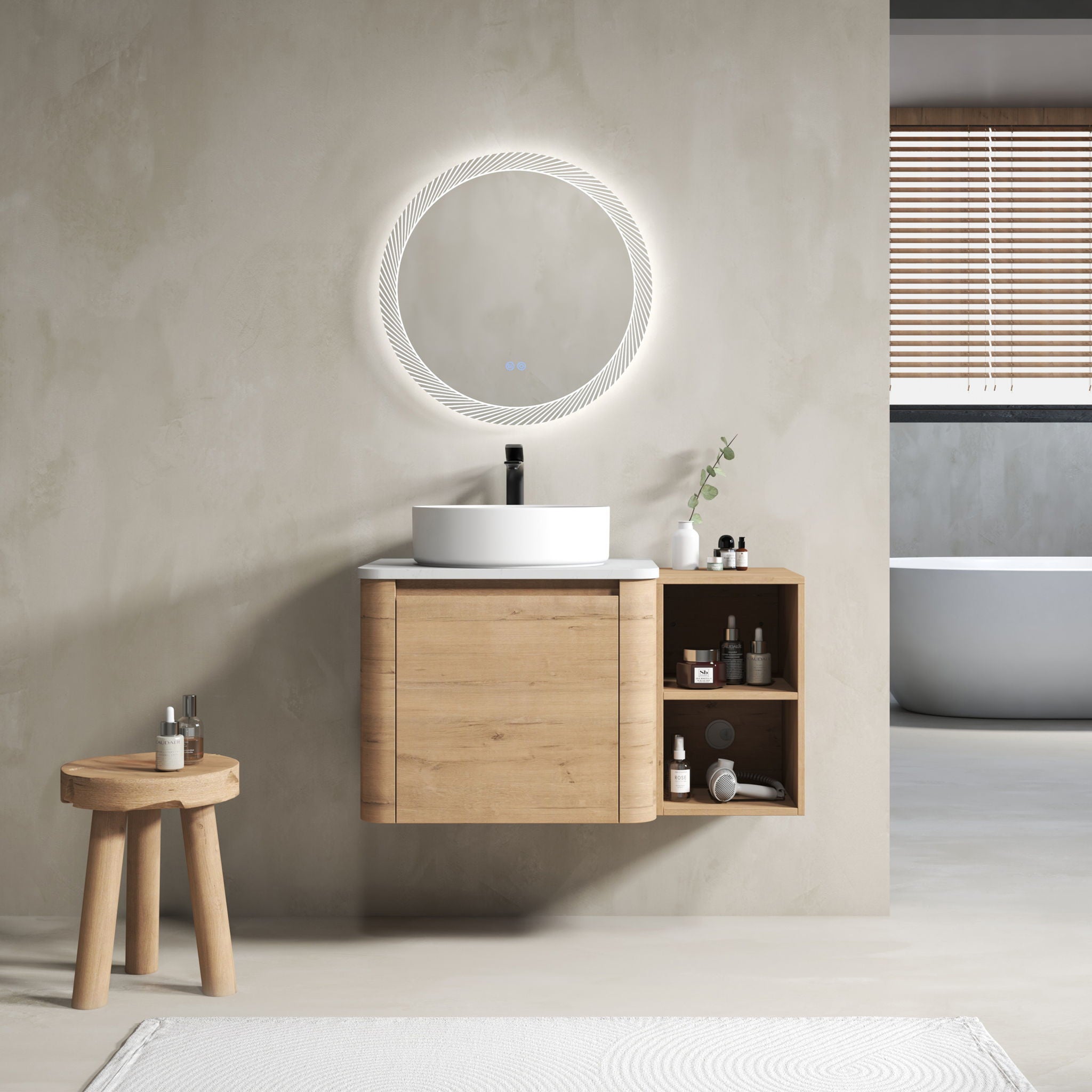 Wall Mounted Bathroom Vanity With Art Sink, 1 Storage Shelf, 2 Soft Close Doors