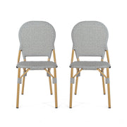 Outdoor Rattan And Aluminum Armless French Bistro Chairs (Set of 2) - Dark Gray