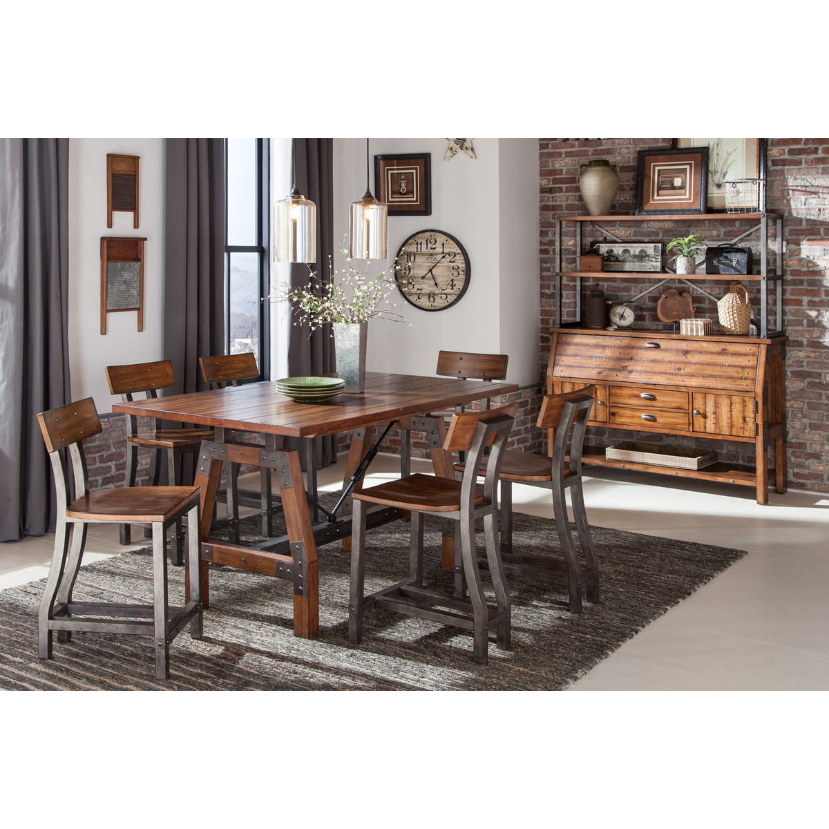 Holverson - Counter Height Chair (Set of 2) - Rustic Brown / Gunmetal