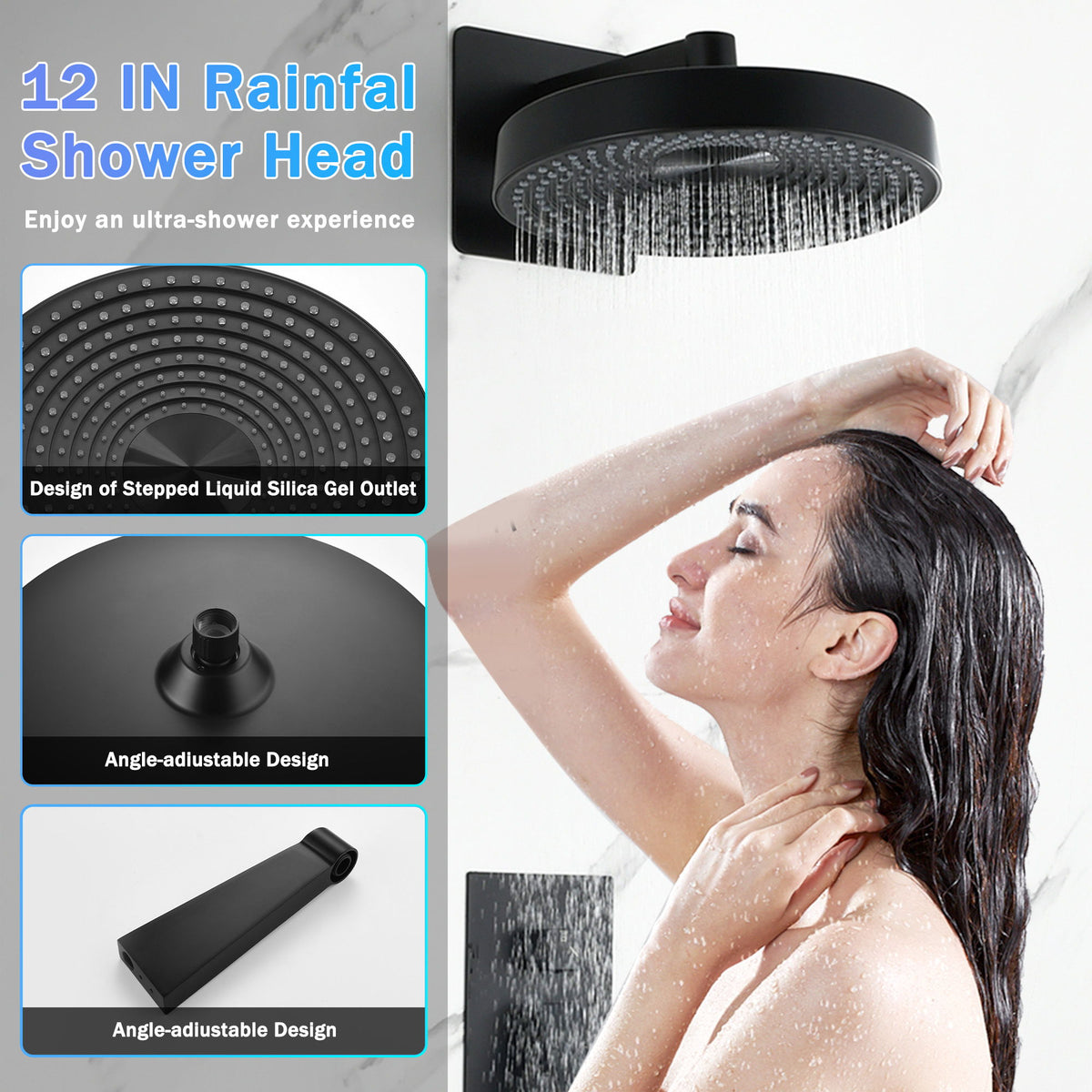 Concealed Shower System 2 Function Set With Control Valve - Matte Black