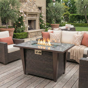Fire Pit Table, Glass Wind Guard And Rain Cover, Lid - Brown