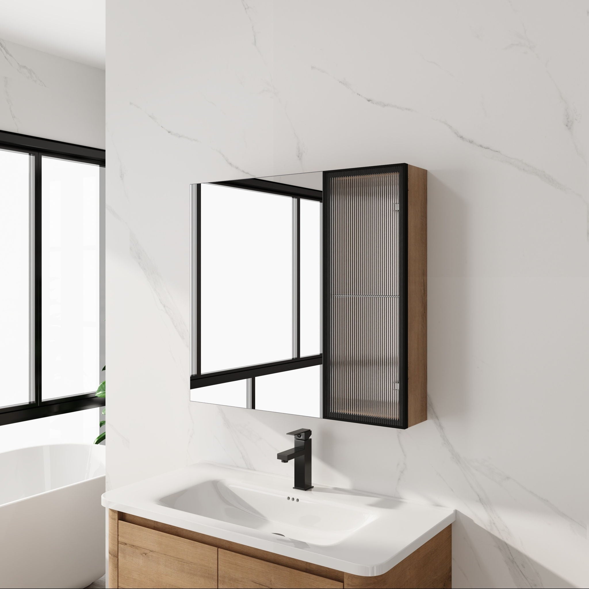 Wall Mounted Bathroom Cabinet & Adjustable Shelves - Imitative Oak