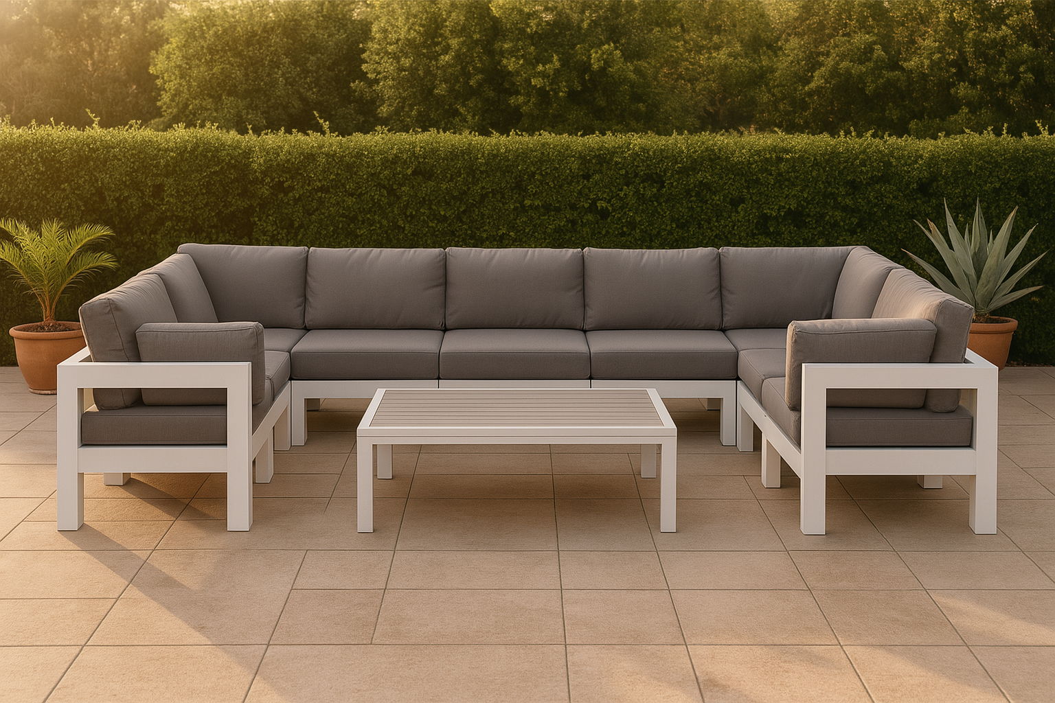 Nizuc - Outdoor Patio 9 Piece Modular Sectional With White Frame
