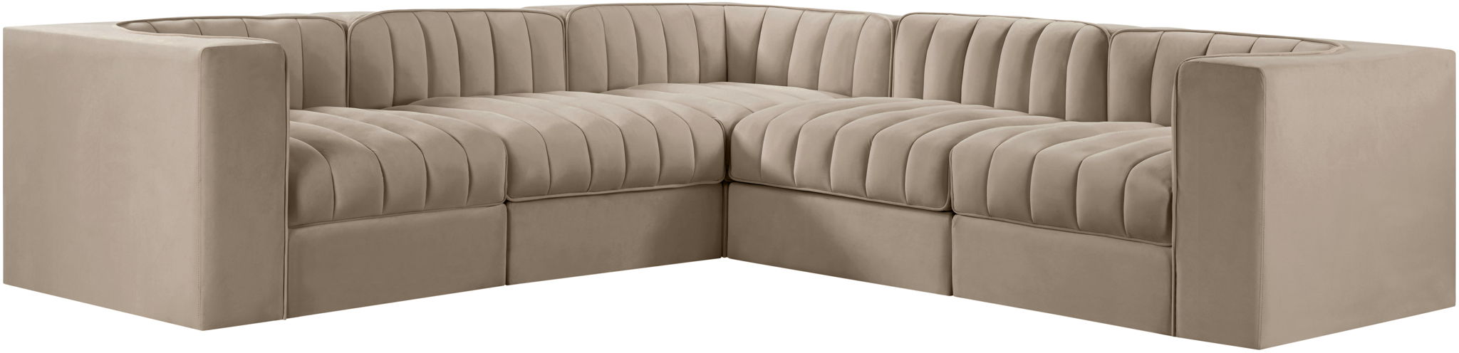 Rummi - Symmetrical Velvet Performance Fabric Upholstered 5 Piece Modular Sectional