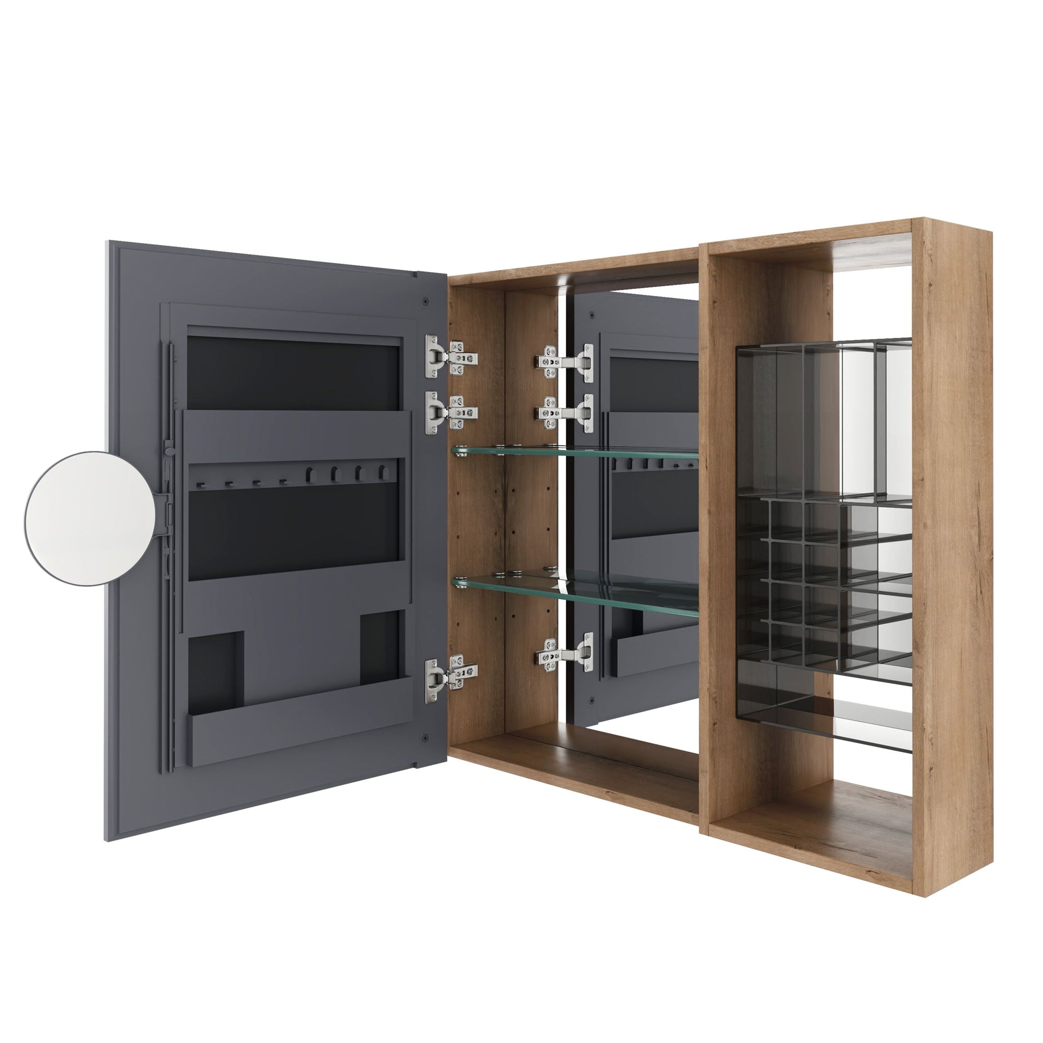 Wall Mounted Bathroom Mirror Cabinet With Adjustable Shelves Storage Cabinet - Imitative Oak