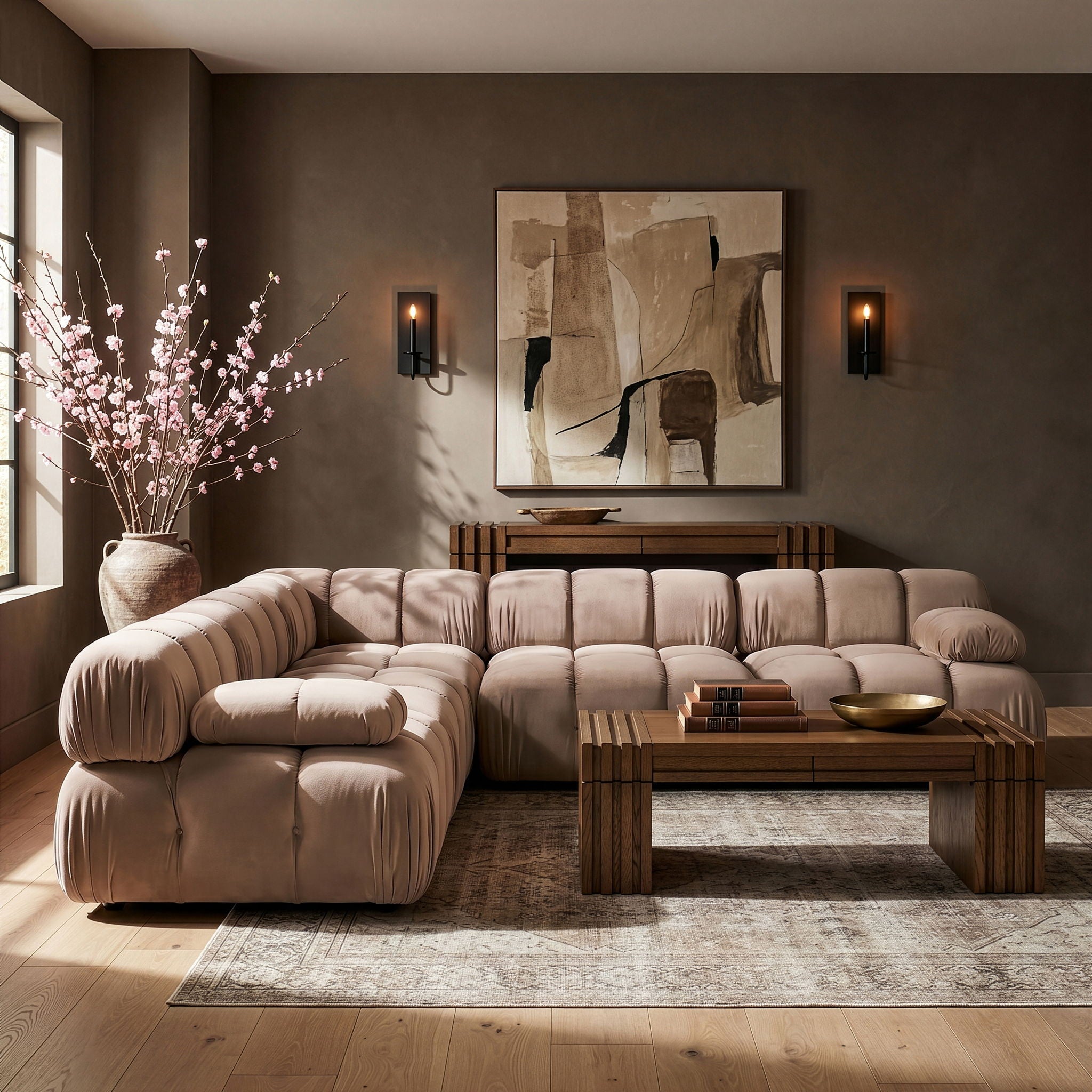 Orin - Velvet Fabric 5 Piece Modular Sectional