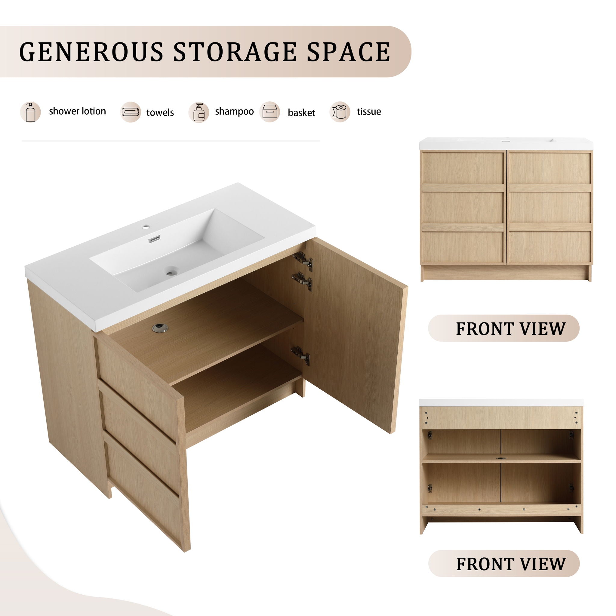 Freestanding Bathroom Vanity With Sink & 2 Soft Close Cabinet Doors