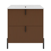 Fluted Bathroom Vanity With Ceramic Sink, Freestanding Design