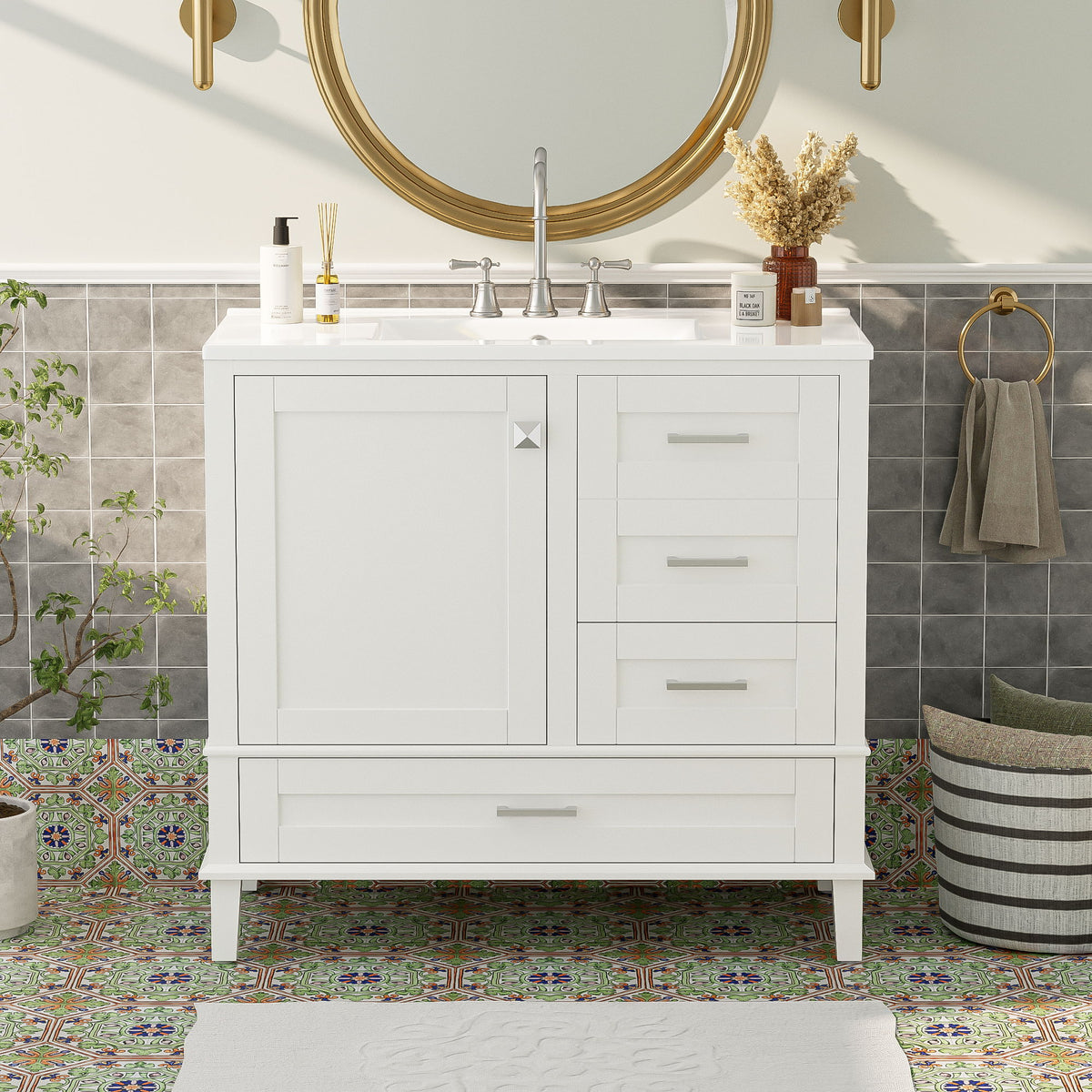 Bathroom Vanity, Modern Bathroom Cabinet With Sink Combo Set, Bathroom Storage Cabinet With A Soft Closing Door And 3 Drawers, Solid Wood Frame