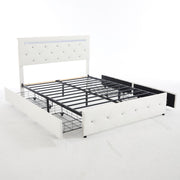 Upholstered Bed Frame With LED Lights, 4 Storage Drawers, Charging Station